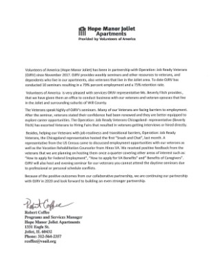 Letters of Support - Operation Job Ready Veterans